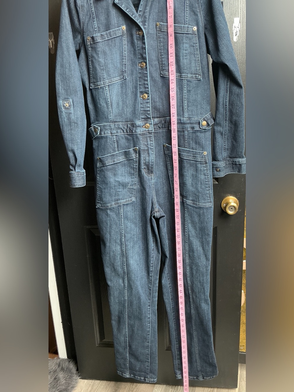 Women’s Blue Denim Workwear Jumpsuit - Classic Utility Style - Picture 9 of 14